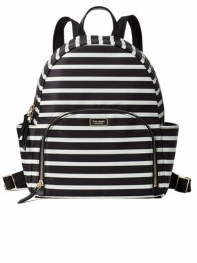 kate spade Black and White Striped Backpack with Gold Accents